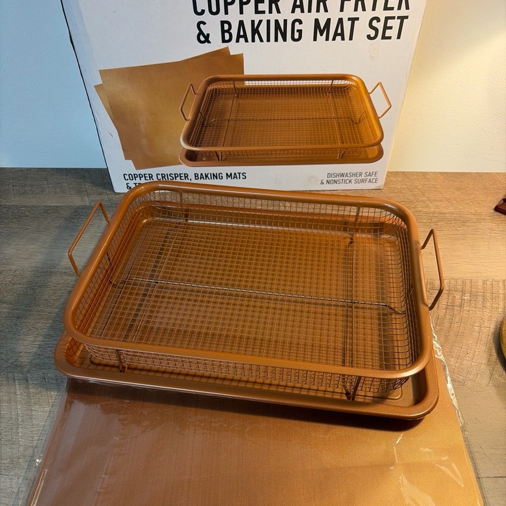 Copper Air Fryer, Tray & Baking Mat Set